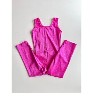 Girls' JAZZAMATAZZ Hot Pink Sparkly Glitter Jersey Dance Unitard, Size 14-16